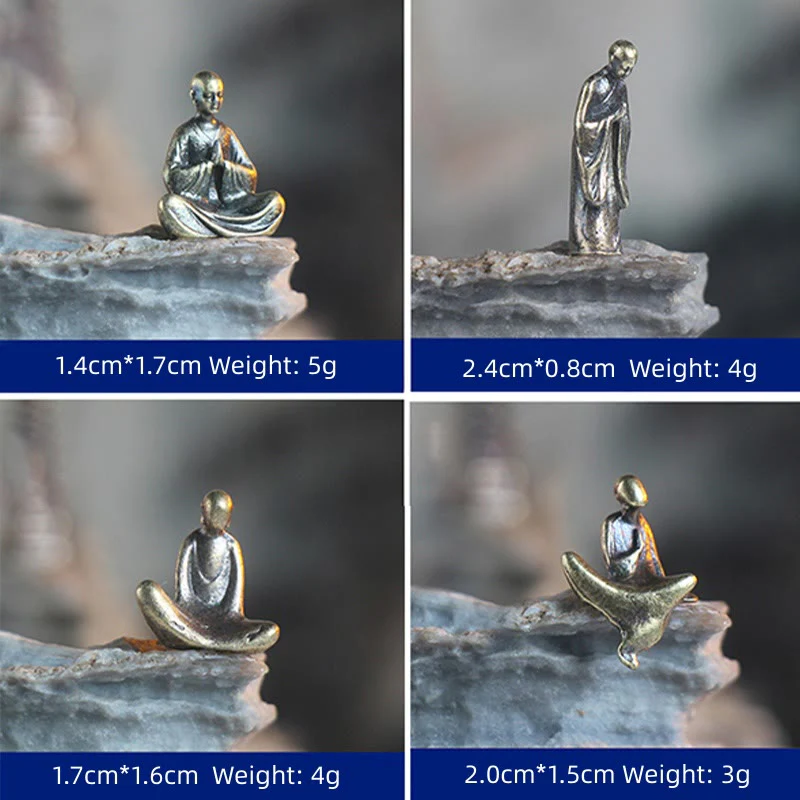 Mini Buddha Statue Set | Metal Meditation Monk Décor - Image 9