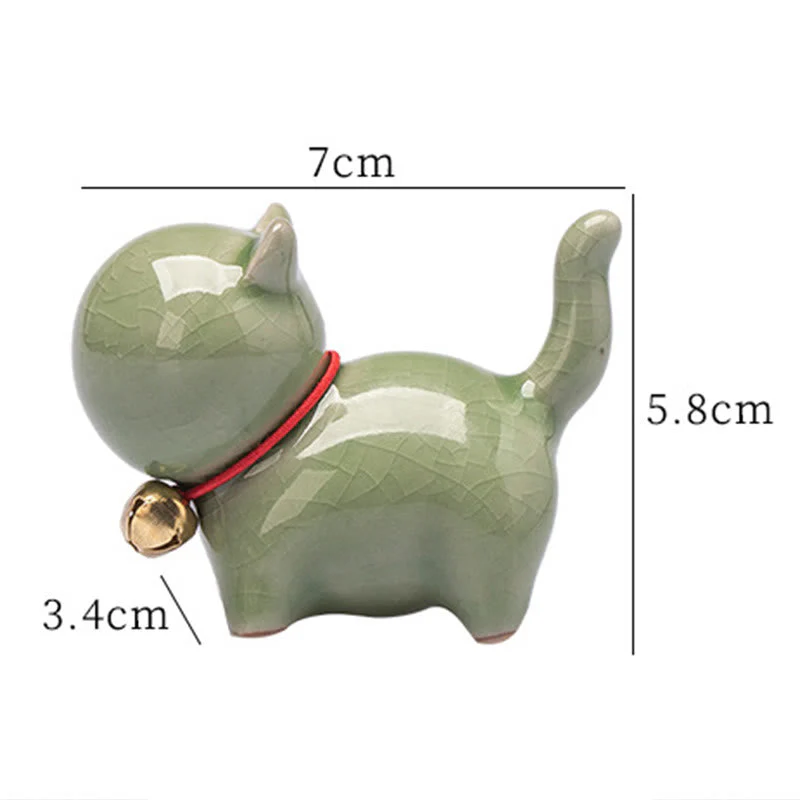 Mini Ceramic Lucky Bell Cat Figurine for Home Desk - Image 7