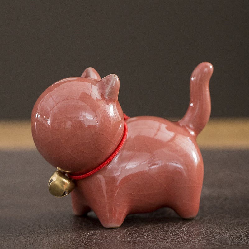 Mini Ceramic Lucky Bell Cat Figurine for Home Desk - Image 8
