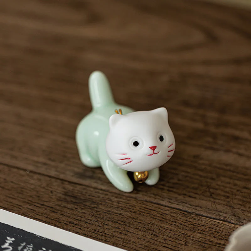 Mini Cute Cat Ceramic Figurine 4.7cm Spiritual Animal Décor - Image 16