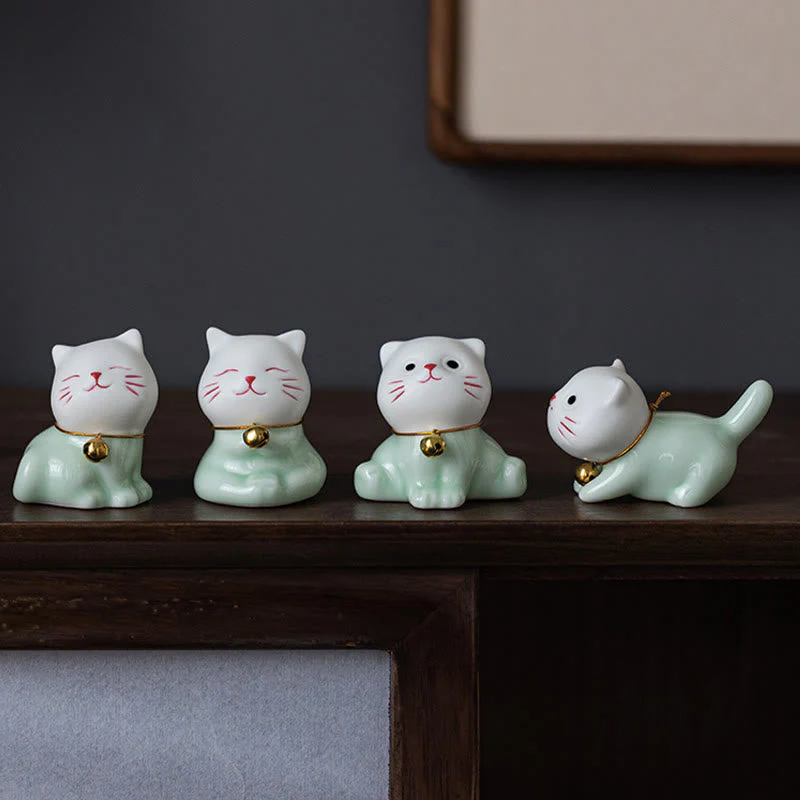 Mini Cute Cat Ceramic Figurine 4.7cm Spiritual Animal Décor - Image 2