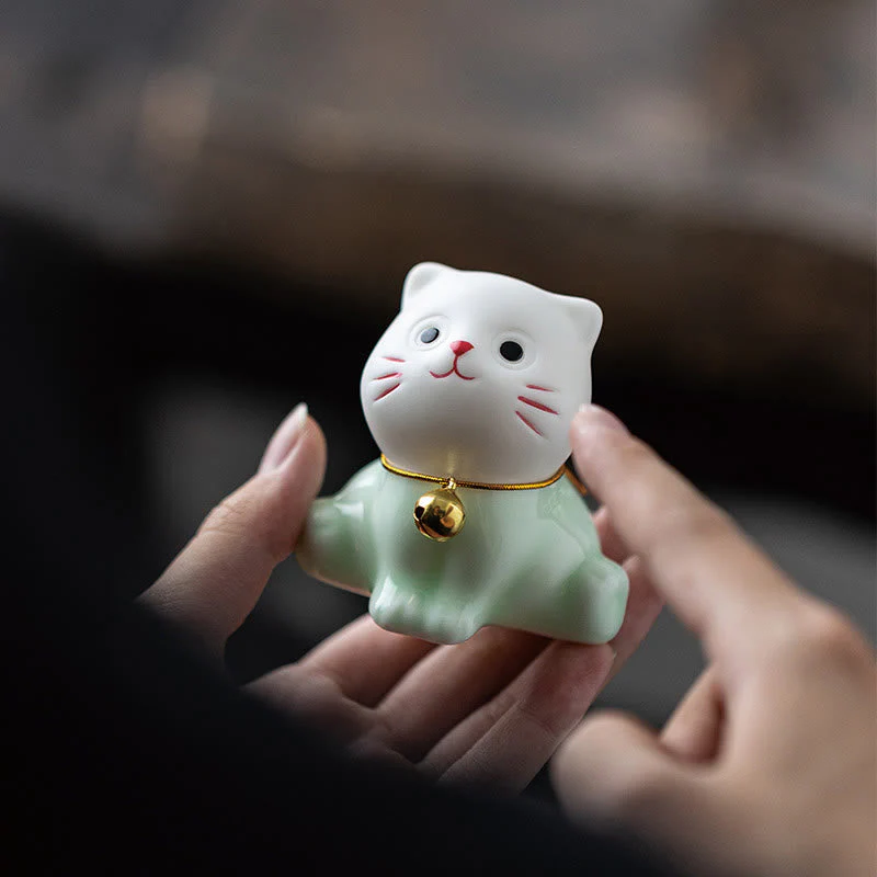 Mini Cute Cat Ceramic Figurine 4.7cm Spiritual Animal Décor - Image 9