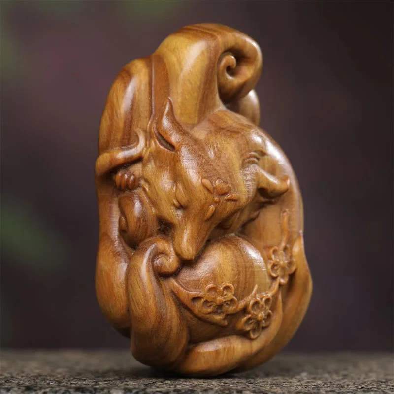 Mini Nine-Tailed Fox Green Sandalwood Zen Decor for Peace - Image 2