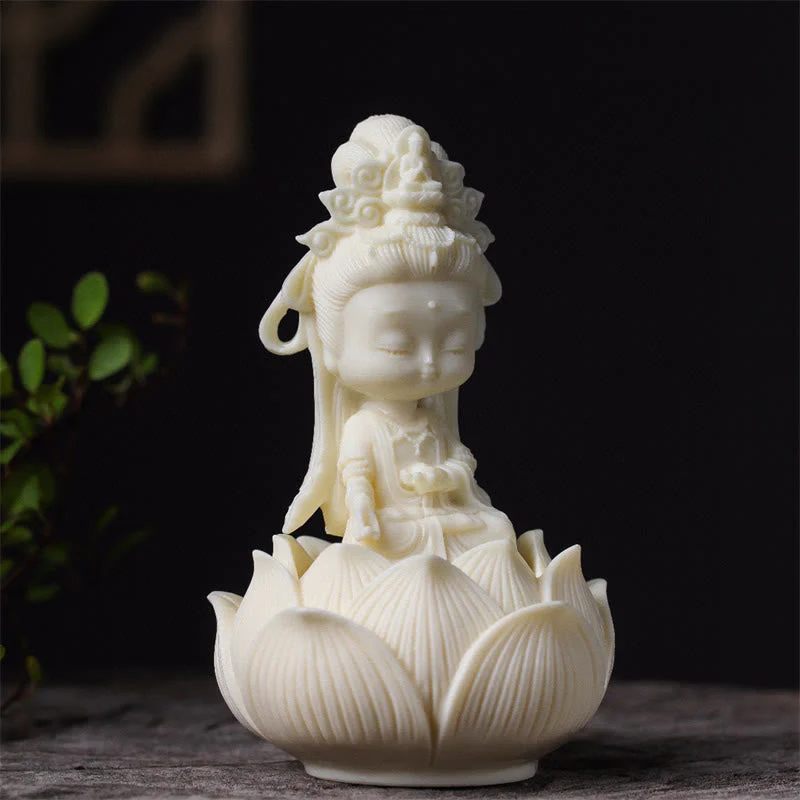 Small Ivory Fruit Kwan Yin Avalokitesvara Lotus Desk Decoration - Image 2