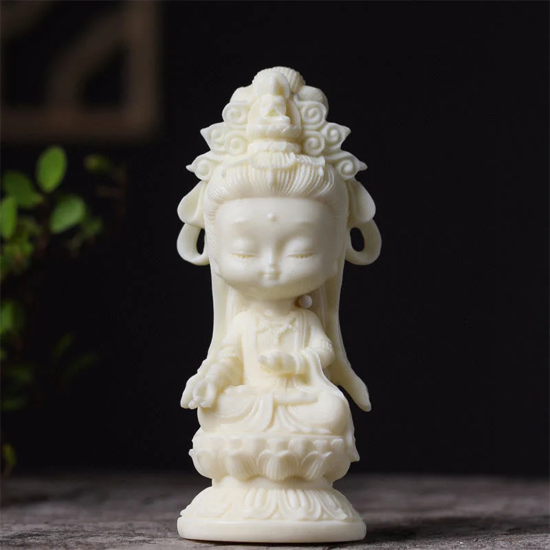 Small Ivory Fruit Kwan Yin Avalokitesvara Lotus Desk Decoration - Image 3