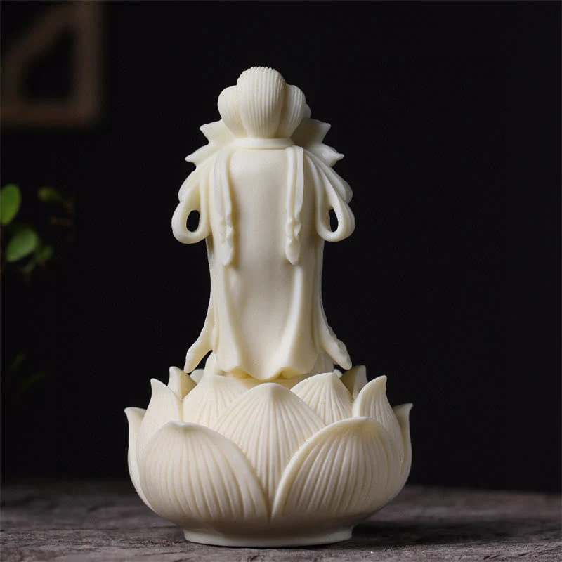 Small Ivory Fruit Kwan Yin Avalokitesvara Lotus Desk Decoration - Image 4