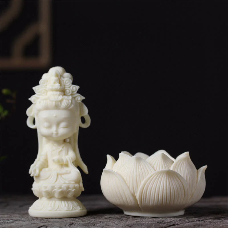 Small Ivory Fruit Kwan Yin Avalokitesvara Lotus Desk Decoration - Image 5