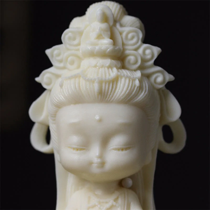 Small Ivory Fruit Kwan Yin Avalokitesvara Lotus Desk Decoration - Image 6