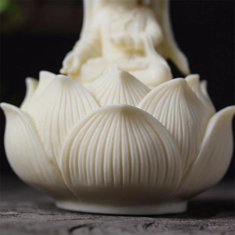 Small Ivory Fruit Kwan Yin Avalokitesvara Lotus Desk Decoration - Image 7