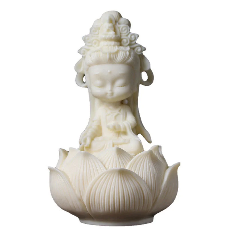 Small Ivory Fruit Kwan Yin Avalokitesvara Lotus Desk Decoration - Image 9