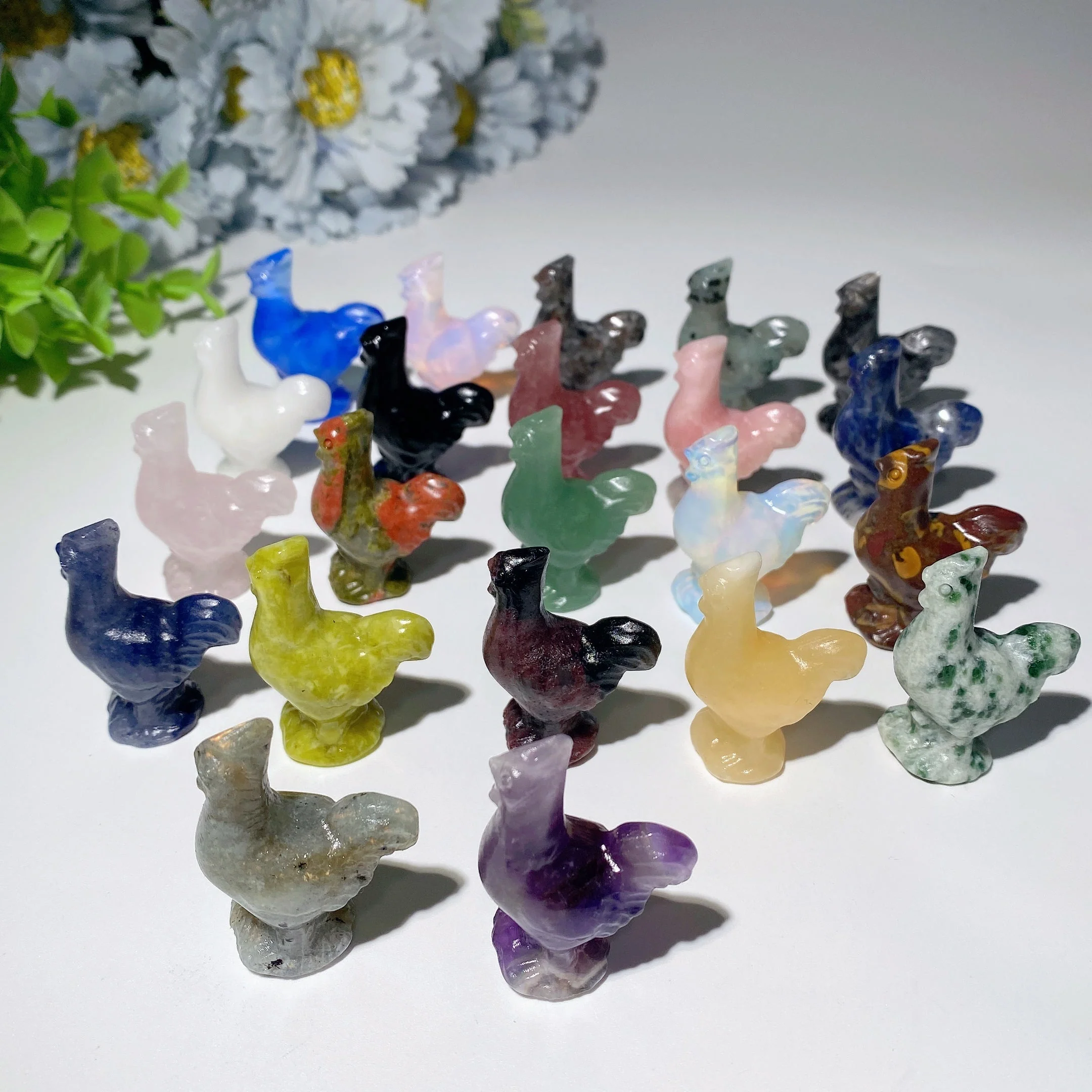 1.3" Mixed Crystal Rooster Carvings - Healing Crystal Figurines