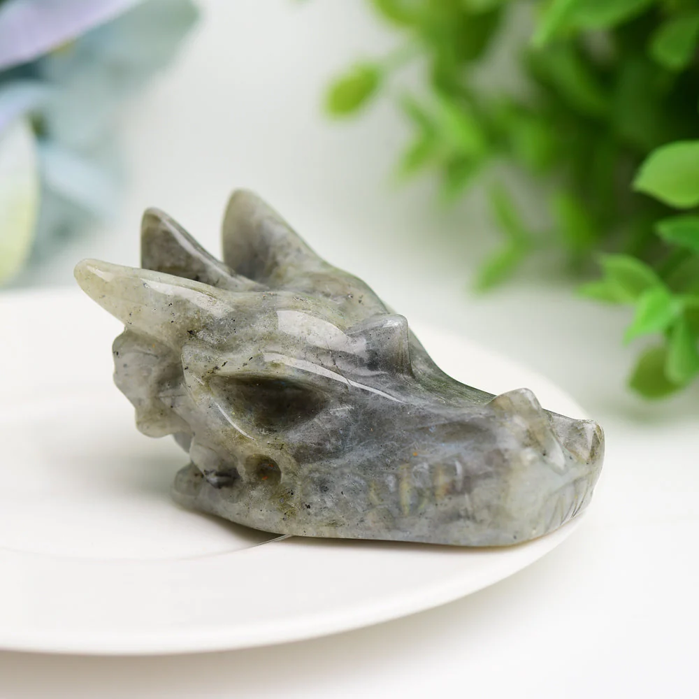 2.5 inch Mixed Crystal Dragon Head Carving Figurine - Image 9