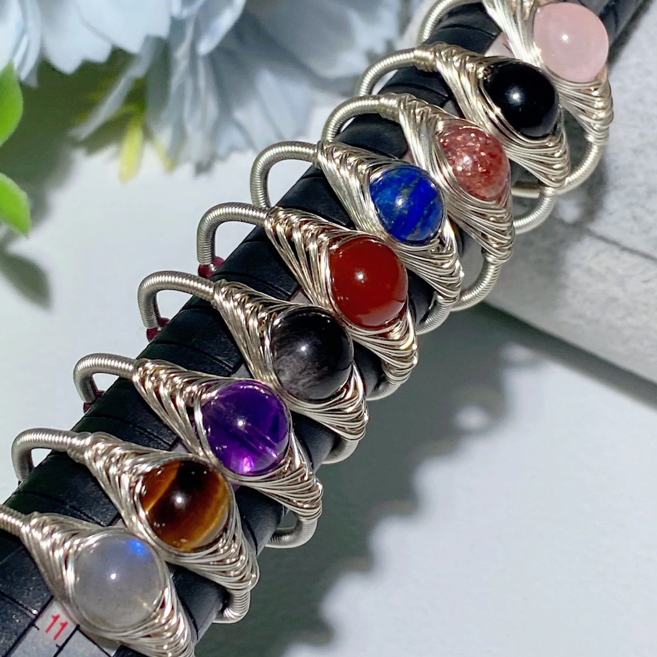 Adjustable Mixed Crystal Ring with 9 Gemstones for Healing Energy - Image 4