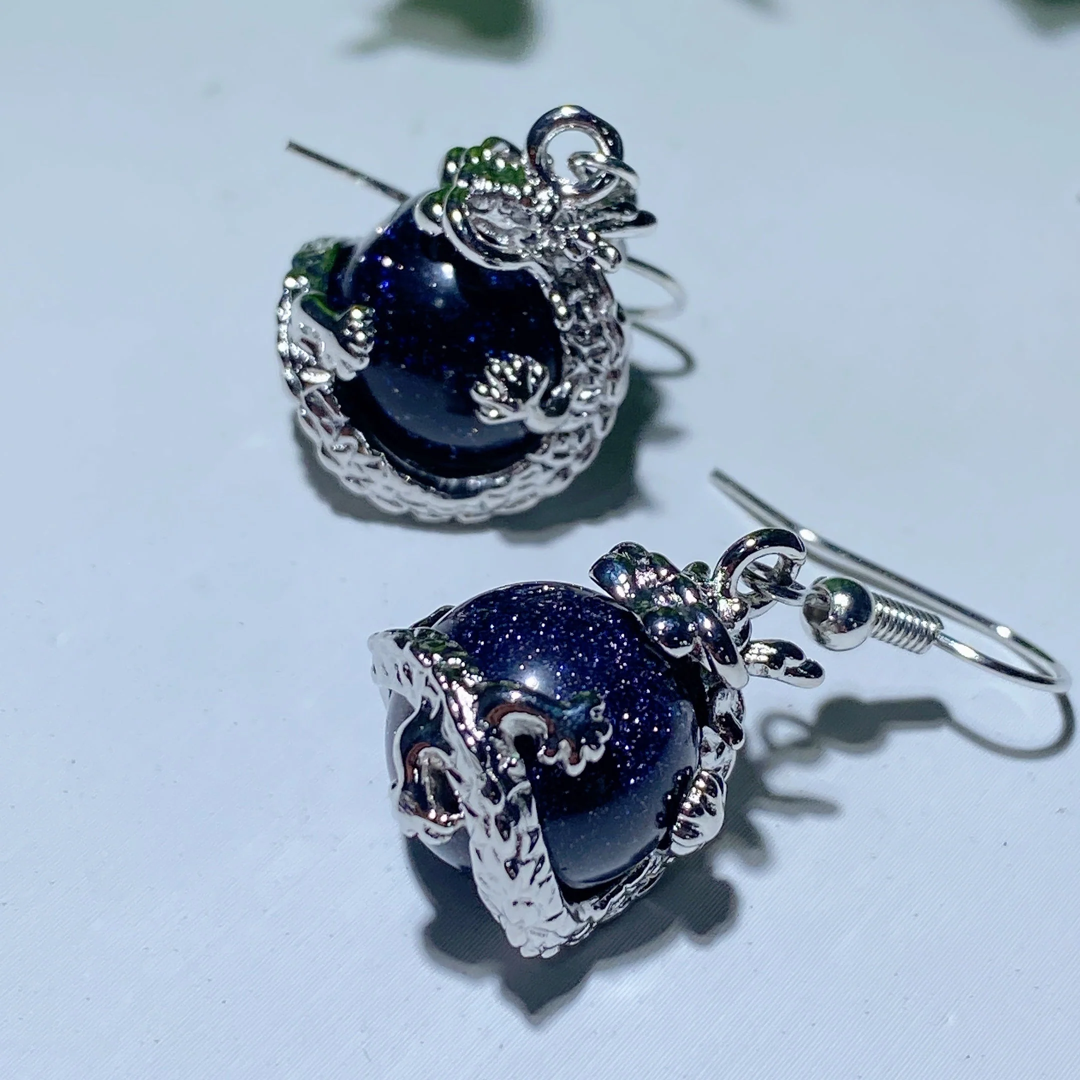 Mixed Crystal Dragon Earrings with Silver Dragon Design 1.5 Inch - Image 2