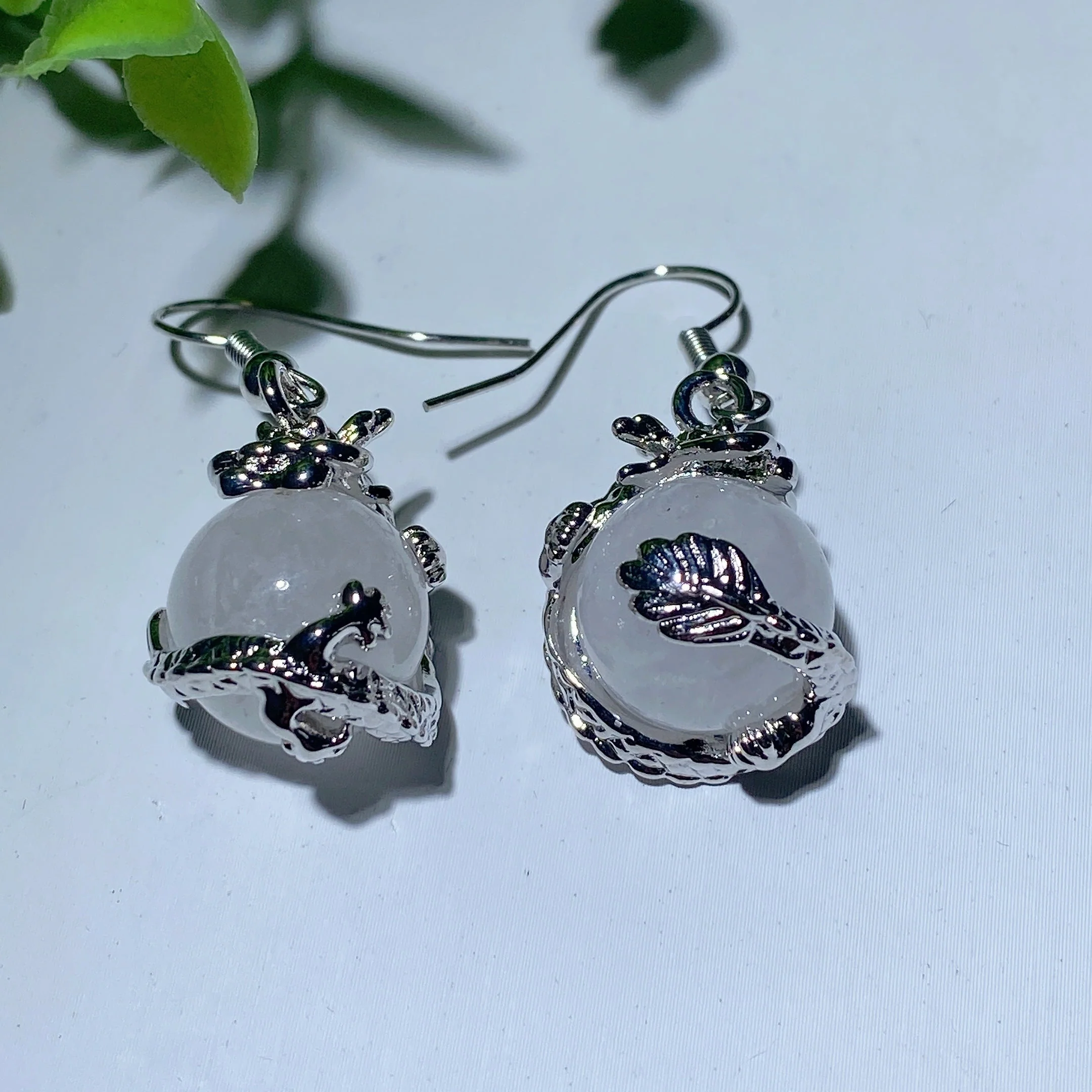 Mixed Crystal Dragon Earrings with Silver Dragon Design 1.5 Inch - Image 3