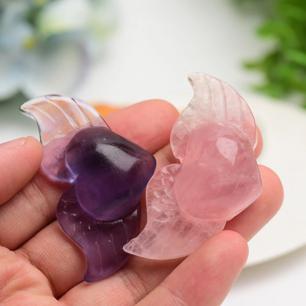 2.2 inch Mixed Crystal Heart with Wings Carving Figurine - Image 5