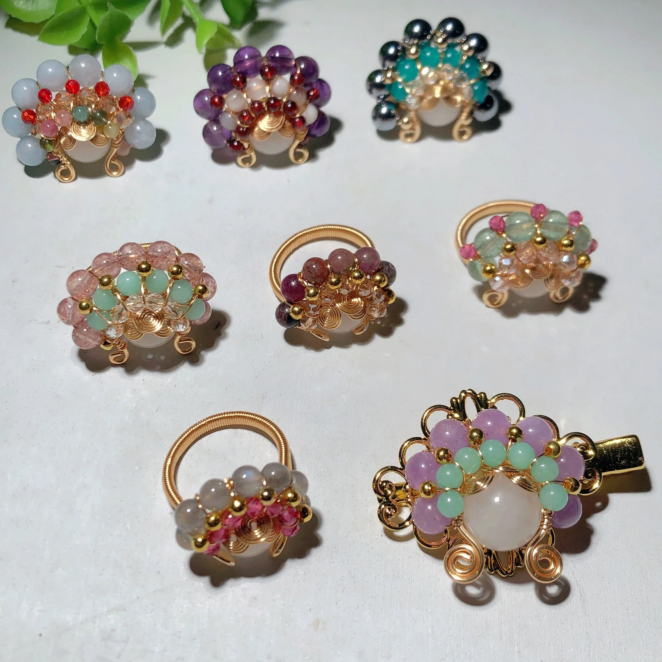 Mixed Crystal Gold Wirework Spiritual Healing Rings - Image 2