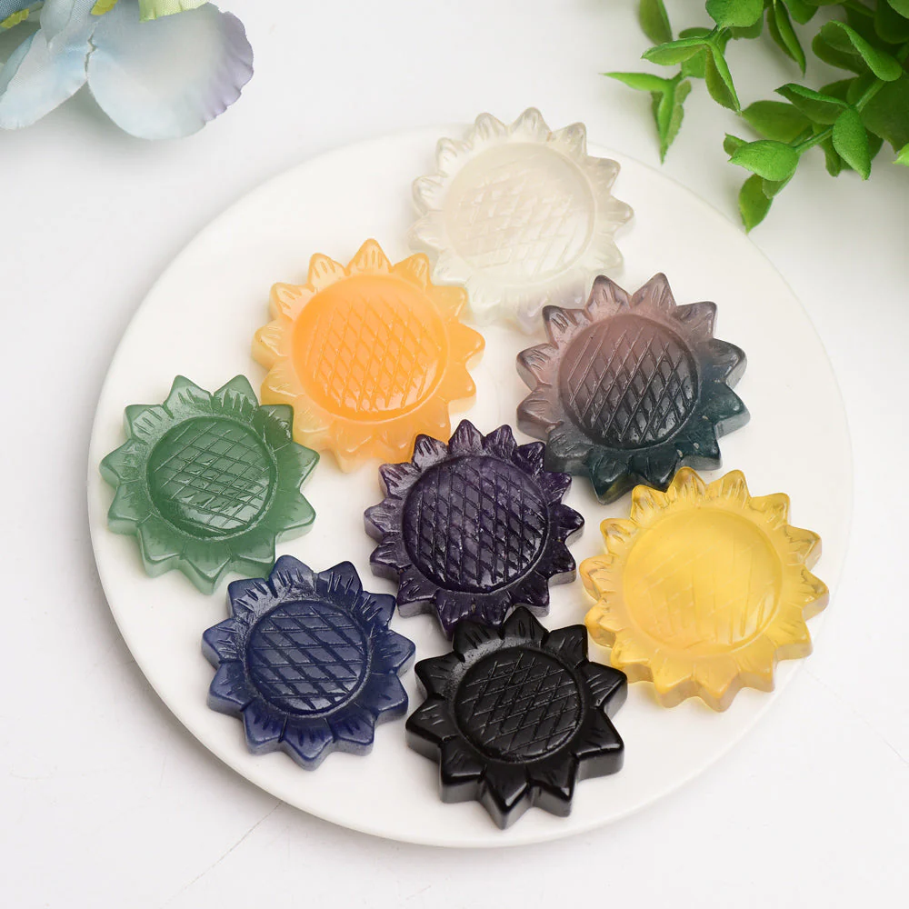 1.3-1.5 inch Mixed Crystal Sunflower Carving Crystal Figurines