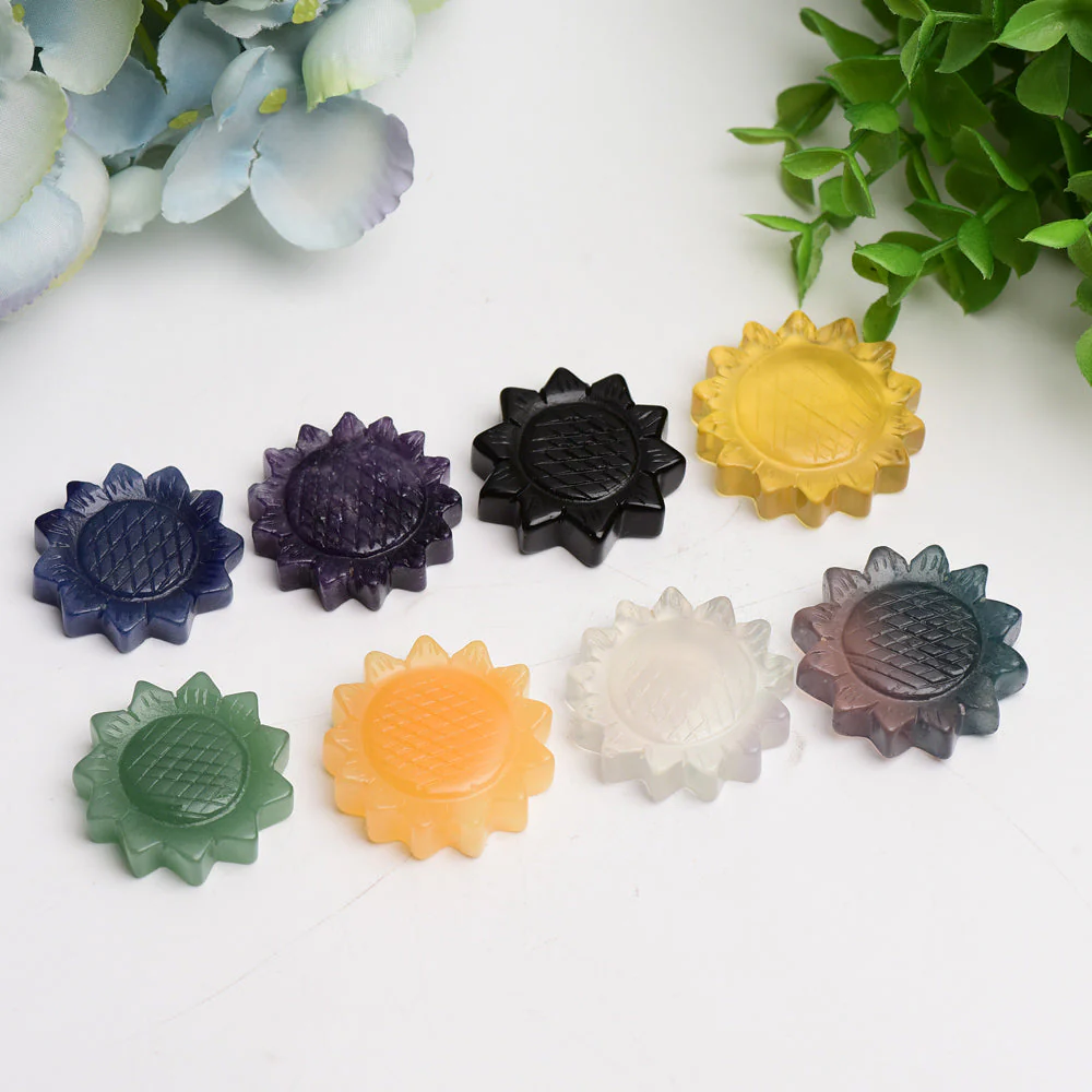 1.3-1.5 inch Mixed Crystal Sunflower Carving Crystal Figurines - Image 2