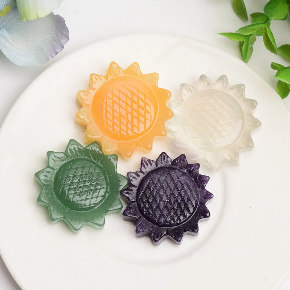 1.3-1.5 inch Mixed Crystal Sunflower Carving Crystal Figurines - Image 3