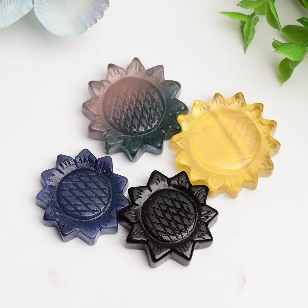 1.3-1.5 inch Mixed Crystal Sunflower Carving Crystal Figurines - Image 4