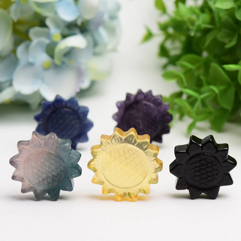 1.3-1.5 inch Mixed Crystal Sunflower Carving Crystal Figurines - Image 5
