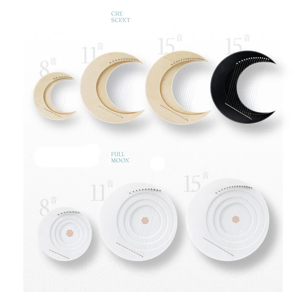 Moon Lyre Harp Instrument for Beginners - 8/11/15 Strings - Image 9