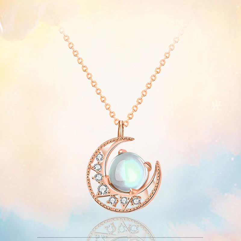 925 Sterling Silver Moonstone Necklace | Love Moon Pattern Pendant - Image 2