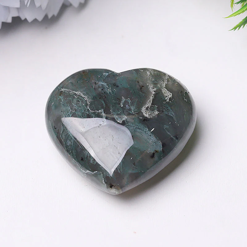 2 Inch Moss Agate Heart Crystal Carving for Healing - Image 3