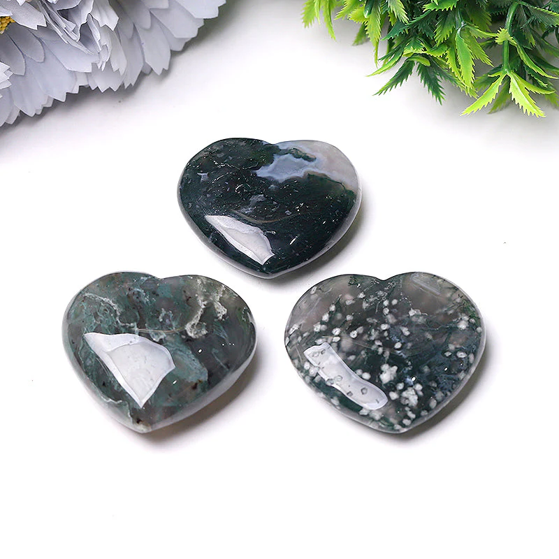 2 Inch Moss Agate Heart Crystal Carving for Healing - Image 5