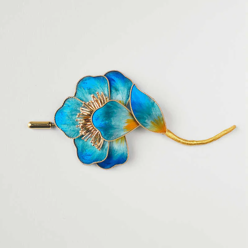 Handmade Mulberry Silk Blue Flower Brooch for Spiritual Growth - Image 2