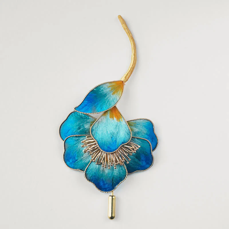 Handmade Mulberry Silk Blue Flower Brooch for Spiritual Growth - Image 3