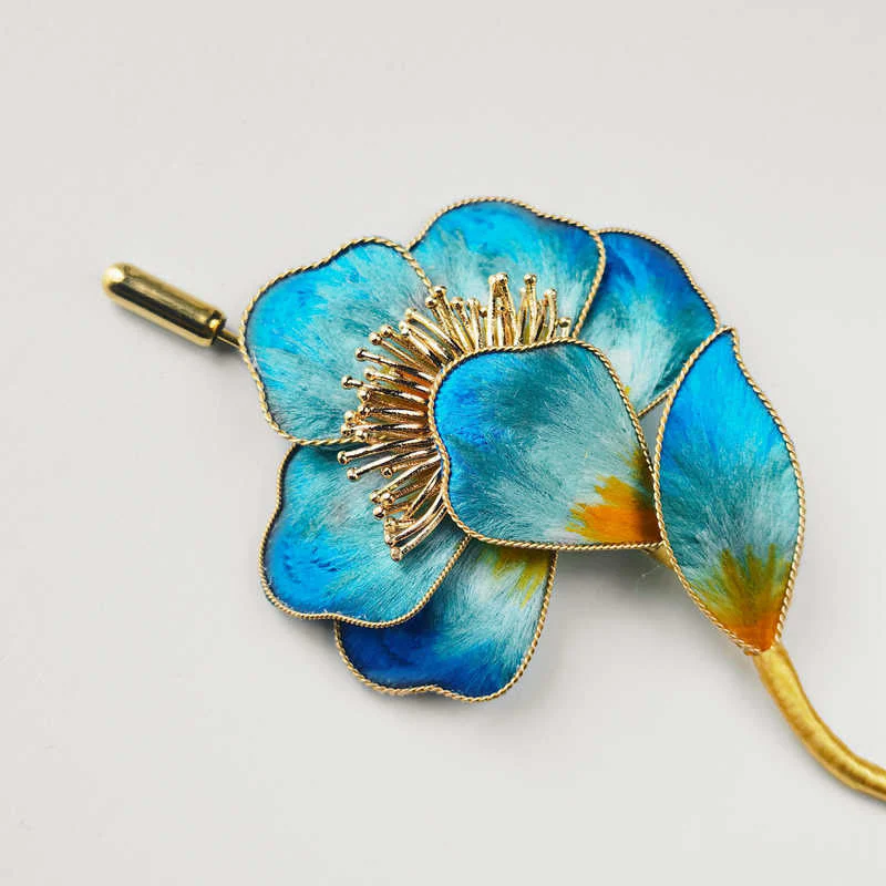 Handmade Mulberry Silk Blue Flower Brooch for Spiritual Growth - Image 5