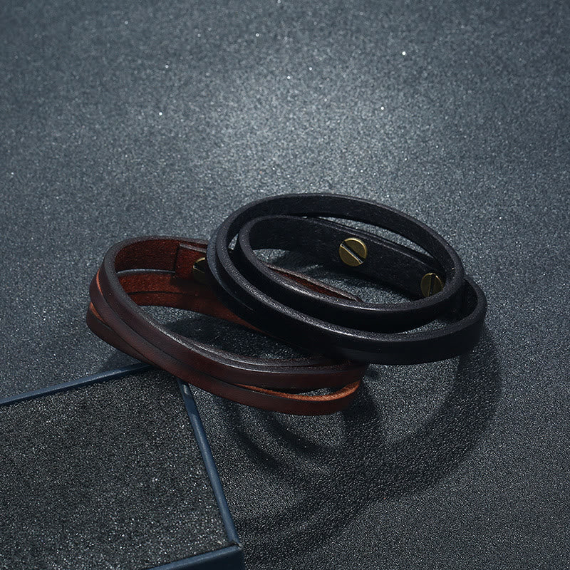 Vintage Multi-layer Leather Strength Buckle Bracelet - Image 9