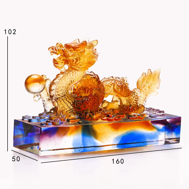 Multicolored Liuli Chinese Dragon Statue 6.3 Inch Feng Shui Piece - Image 12
