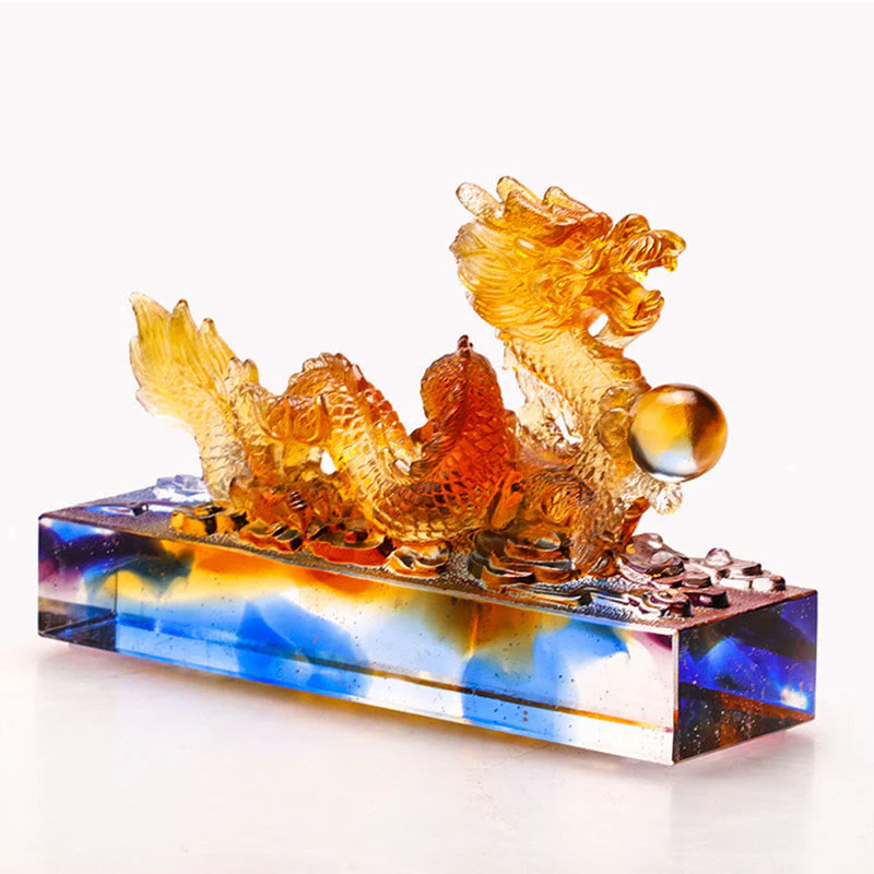 Multicolored Liuli Chinese Dragon Statue 6.3 Inch Feng Shui Piece - Image 4