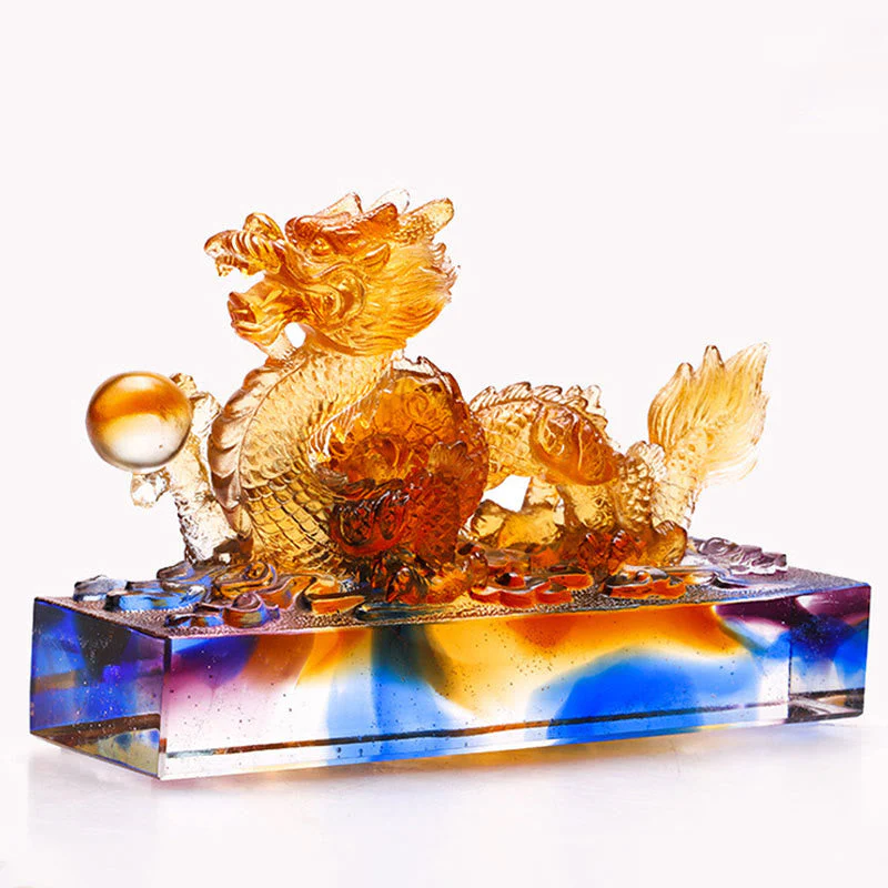 Multicolored Liuli Chinese Dragon Statue 6.3 Inch Feng Shui Piece - Image 5