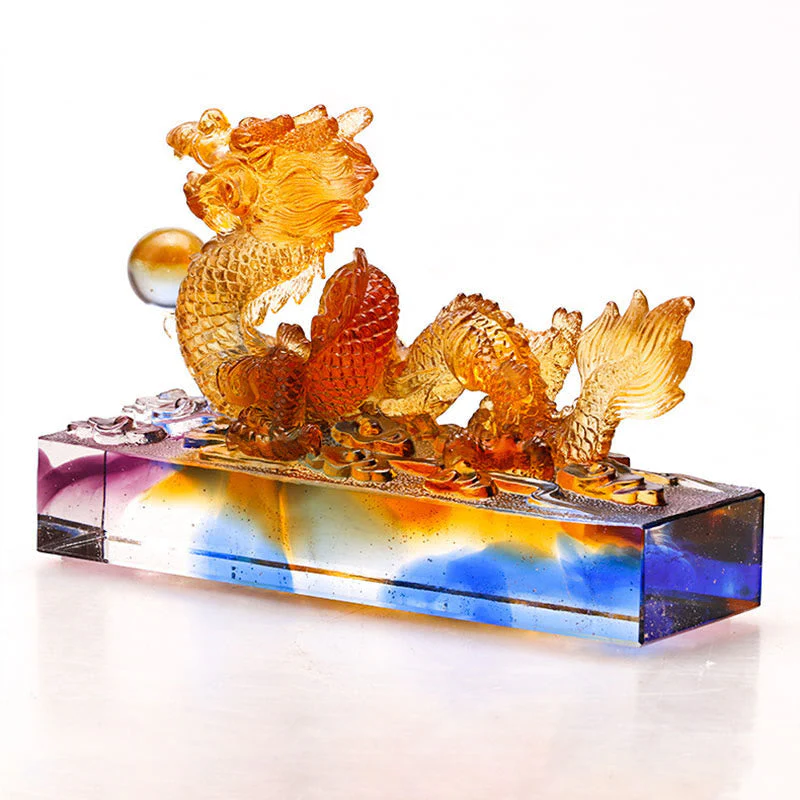 Multicolored Liuli Chinese Dragon Statue 6.3 Inch Feng Shui Piece - Image 7