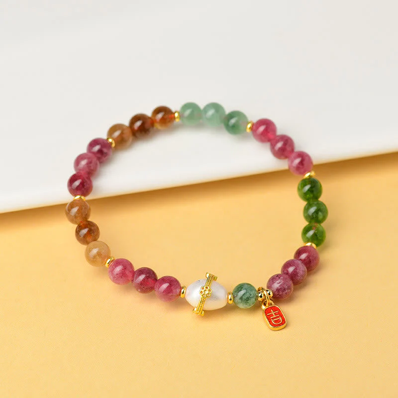 6.5mm Multicolored Tourmaline Pearl Spiritual Wisdom Bracelet - Image 3