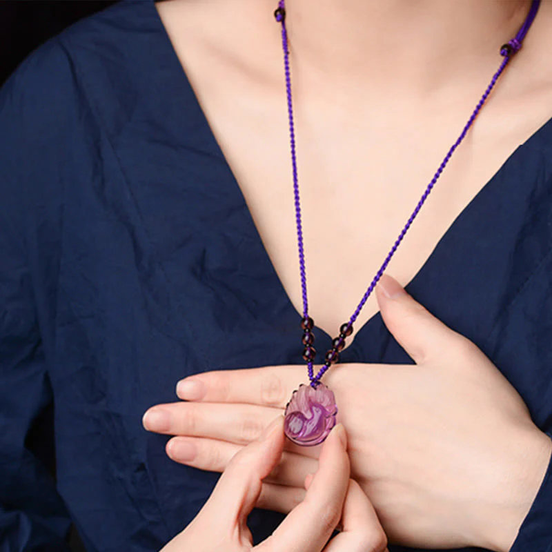 Natural Amethyst Nine Tailed Fox Luck Necklace - Image 12