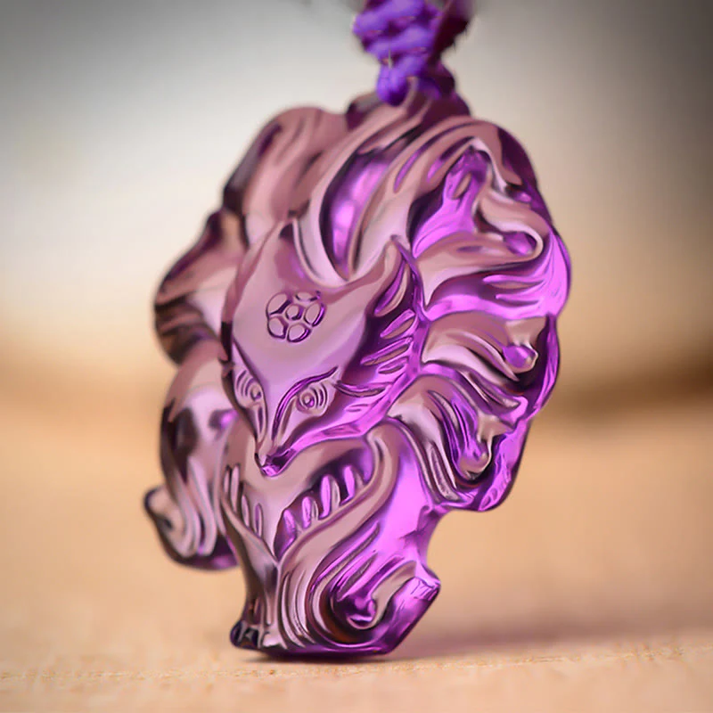 Natural Amethyst Nine Tailed Fox Luck Necklace - Image 3