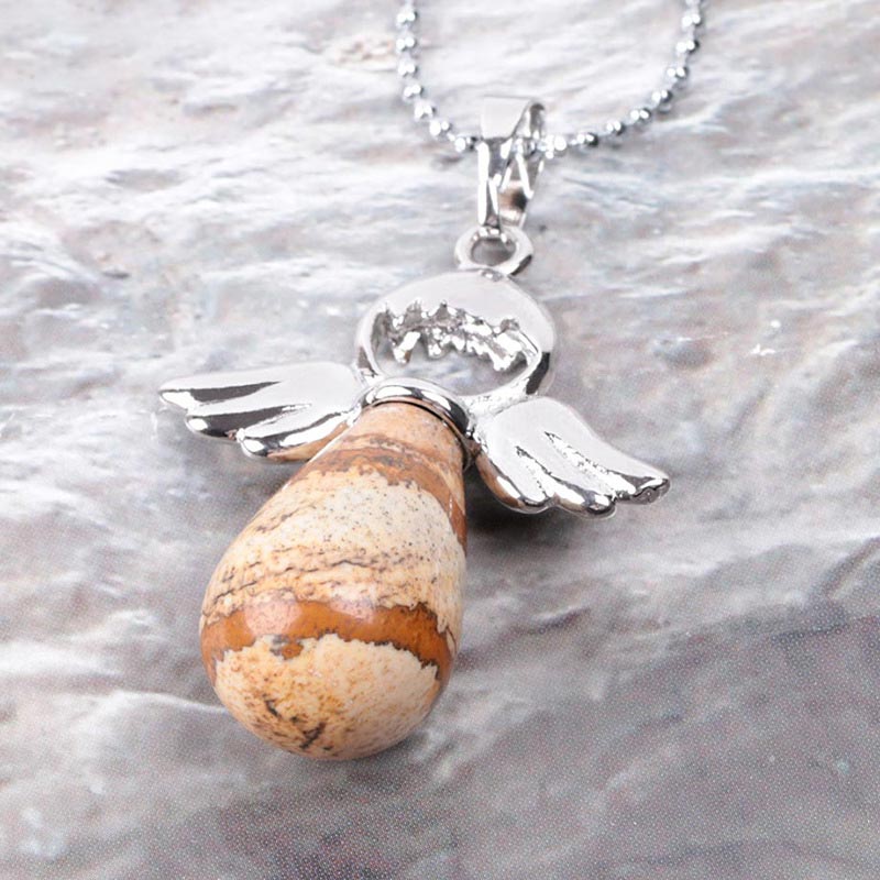 Natural Crystal Luck Necklace with Angel Wings Pendant - Image 8
