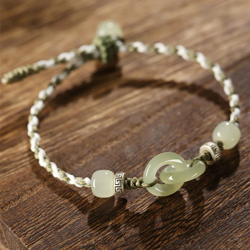 Natural Hetian Jade Peace Buckle Braided Bracelet - Image 3