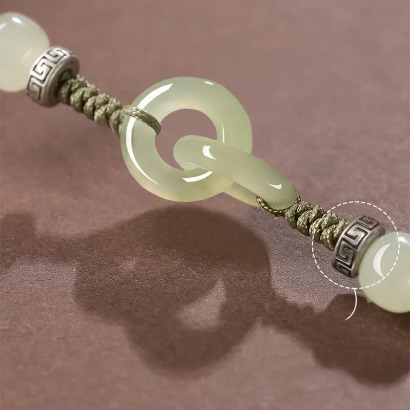 Natural Hetian Jade Peace Buckle Braided Bracelet - Image 5