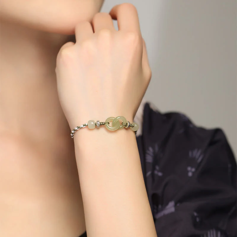 Natural Hetian Jade Peace Buckle Braided Bracelet - Image 6