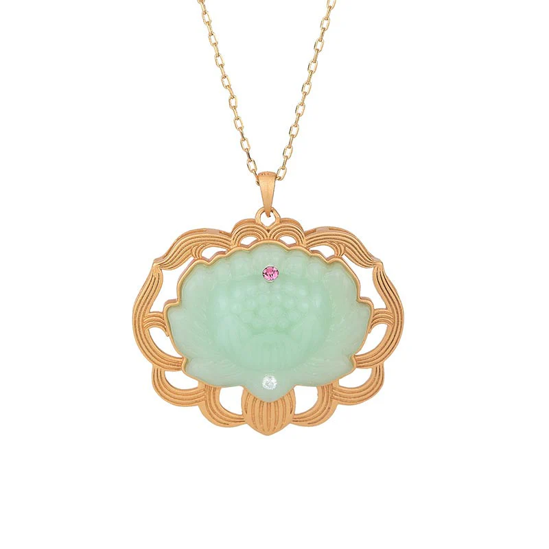 Natural Jade Lotus Harmony Necklace | Prosperity Symbol - Image 3
