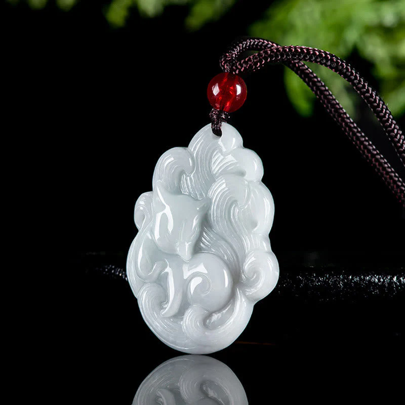 Natural Jade Nine-Tailed Fox Luck Necklace Pendant - Image 3