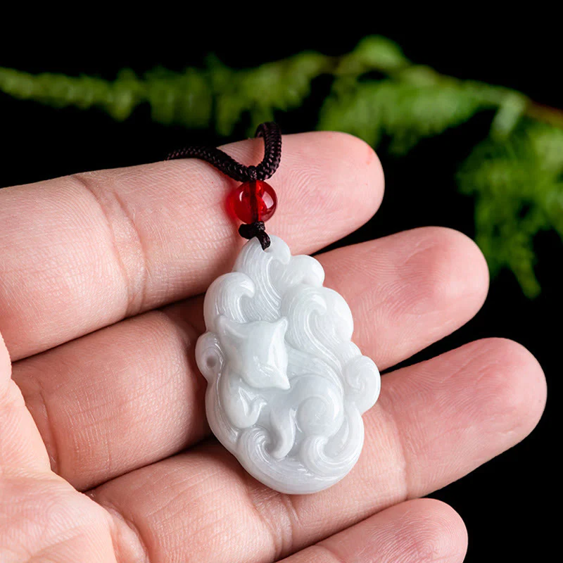 Natural Jade Nine-Tailed Fox Luck Necklace Pendant - Image 5