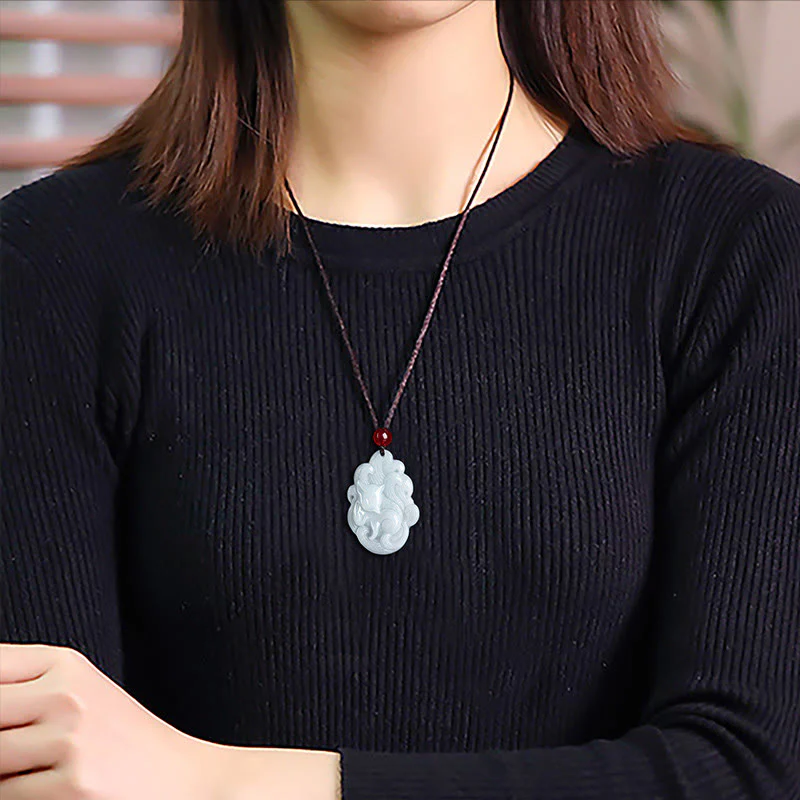 Natural Jade Nine-Tailed Fox Luck Necklace Pendant - Image 6