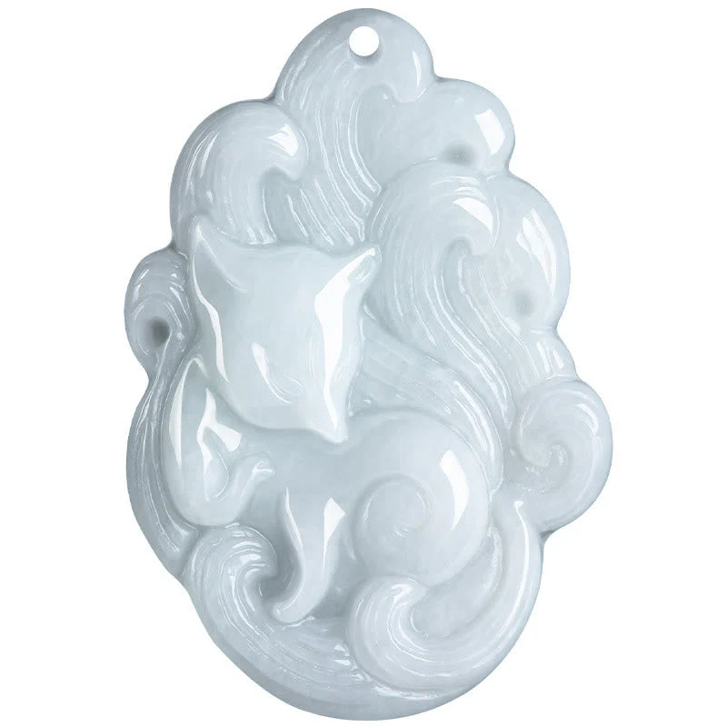 Natural Jade Nine-Tailed Fox Luck Necklace Pendant - Image 8